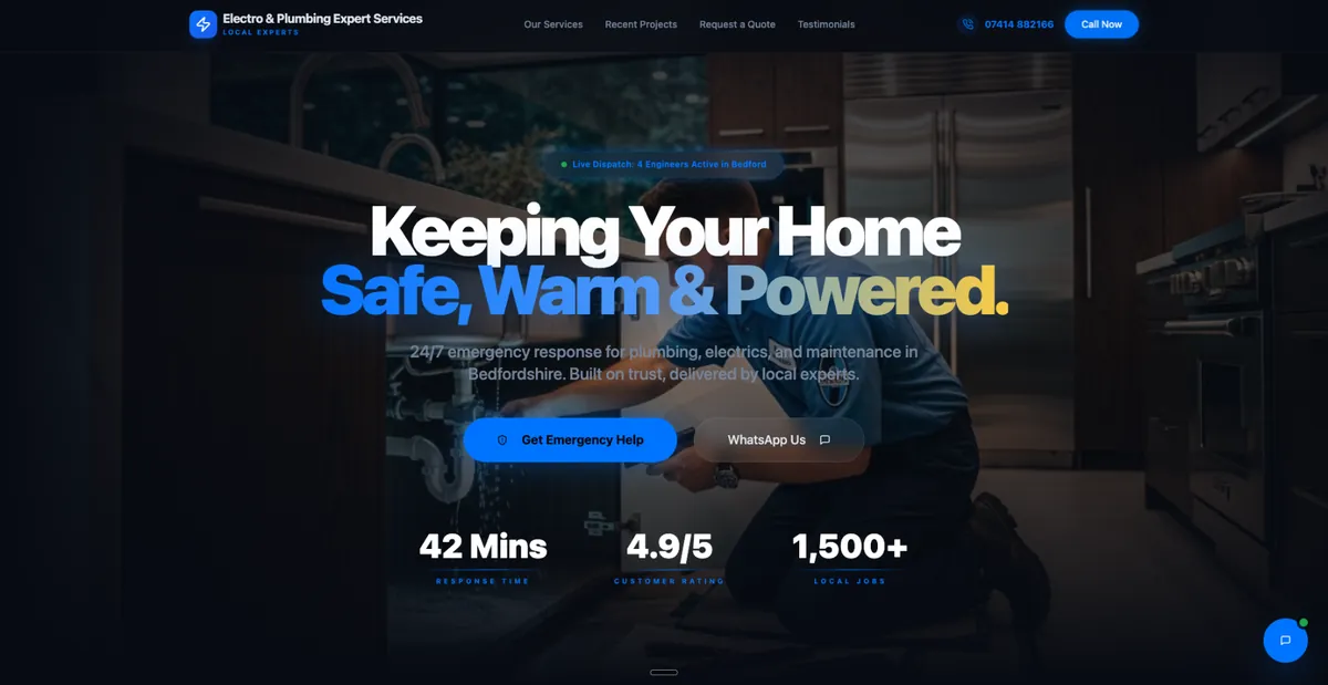 Electro and Plumbing Expert Services website designed by Chrisp Design