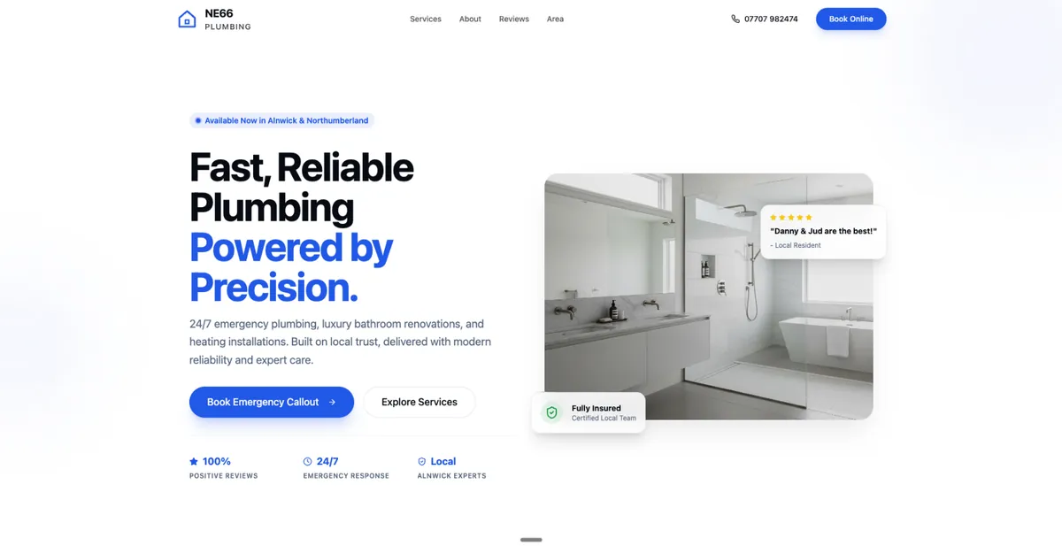NE66 Plumbing website for Alnwick and Northumberland designed by Chrisp Design