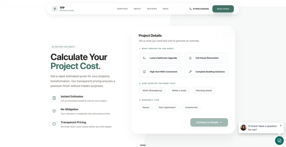 TFP Renovations project cost calculator by Chrisp Design