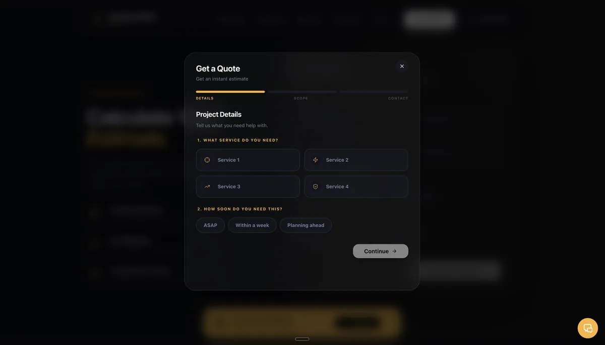 Instant quote calculator in dark mode by Chrisp Design
