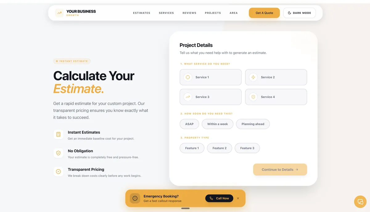 Online estimate calculator for a trades website by Chrisp Design