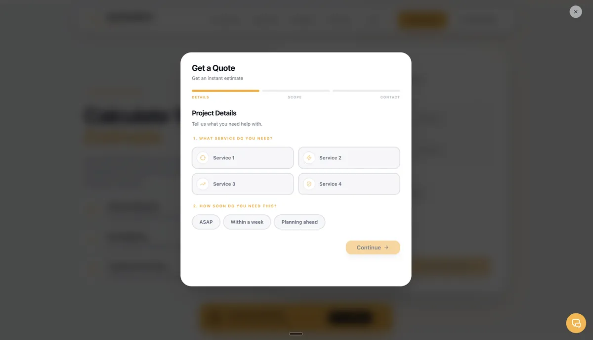 Instant quote calculator built into a trades website by Chrisp Design