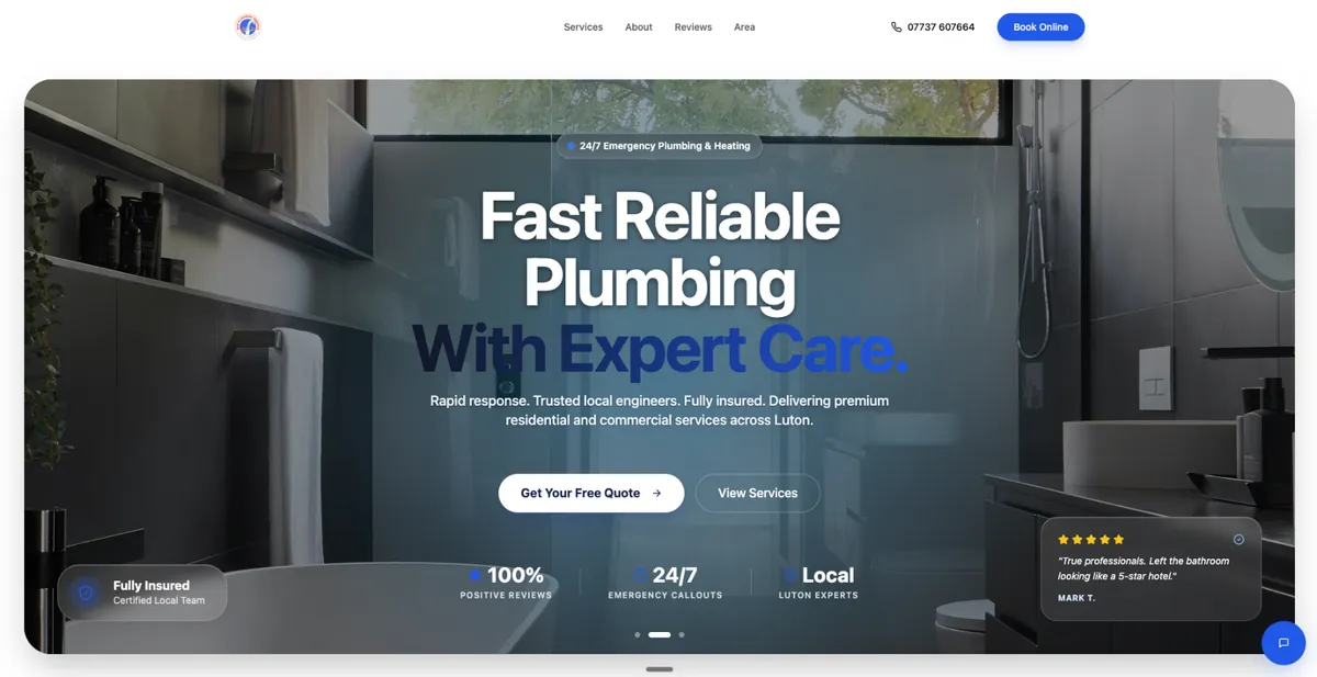 Plumbing and heating website designed by Chrisp Design