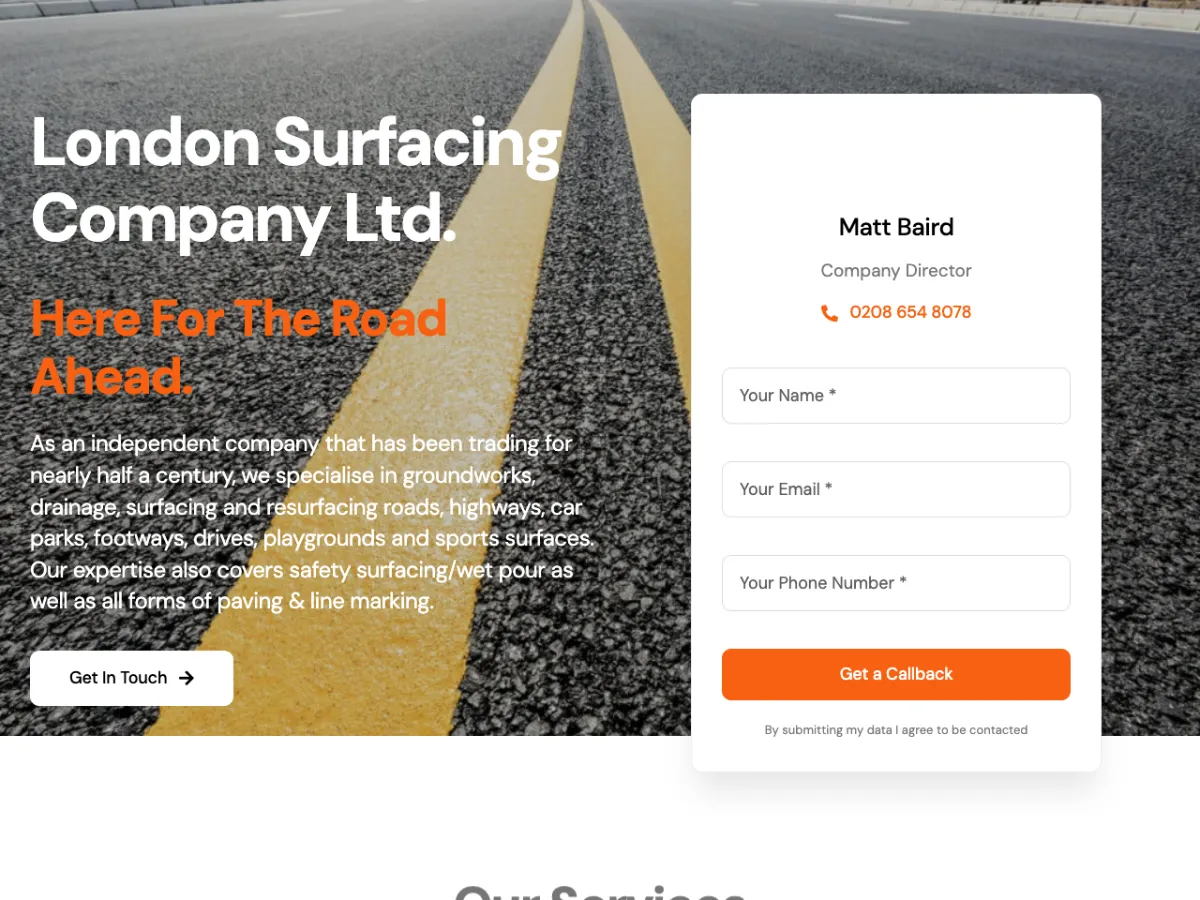 London Surfacing Company website, designed by Chrisp Design