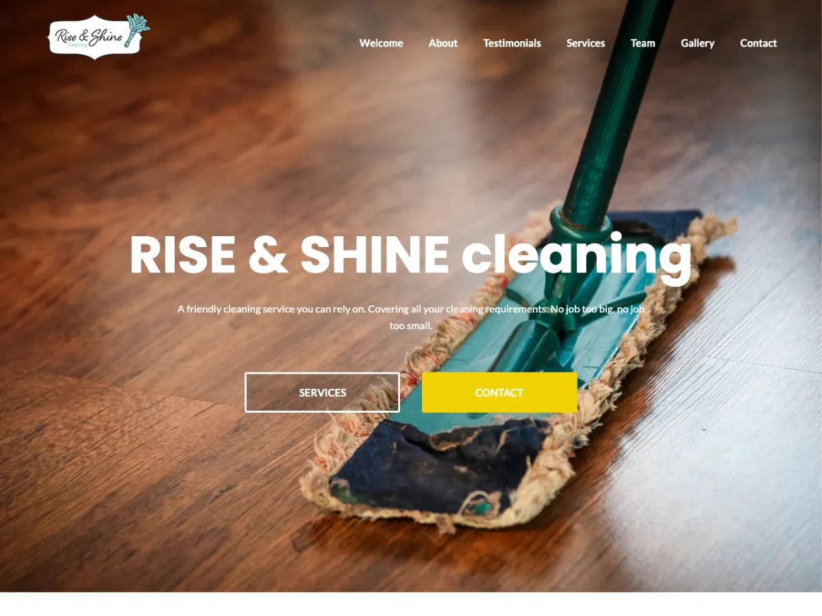 Rise & Shine Cleaning website, designed by Chrisp Design