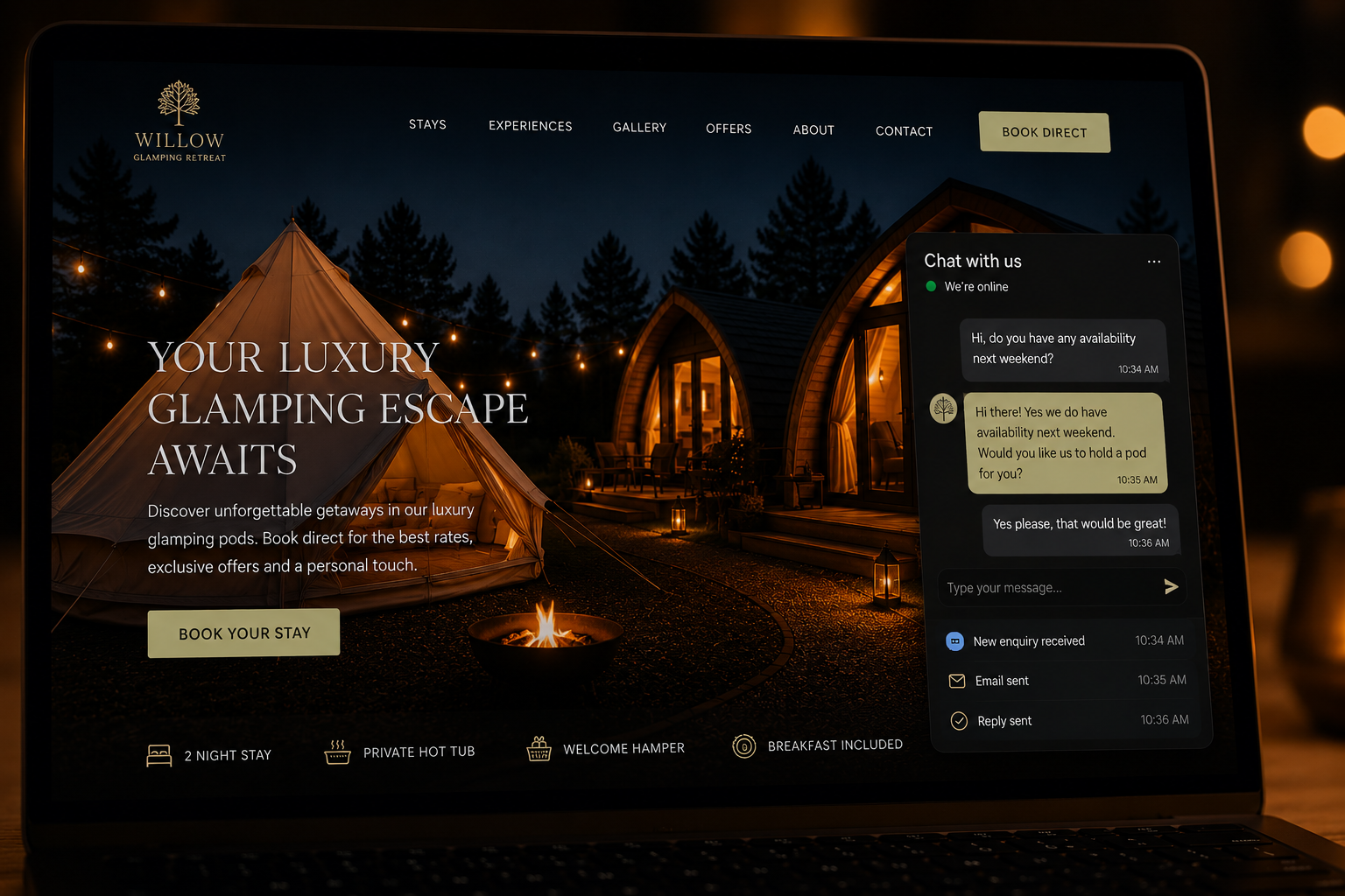 Premium UK hospitality website on laptop