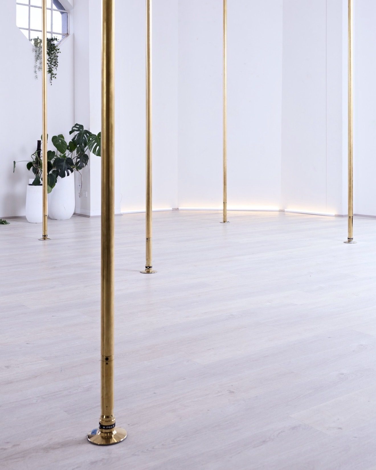 Achieve Pole Studio, bright with brass poles