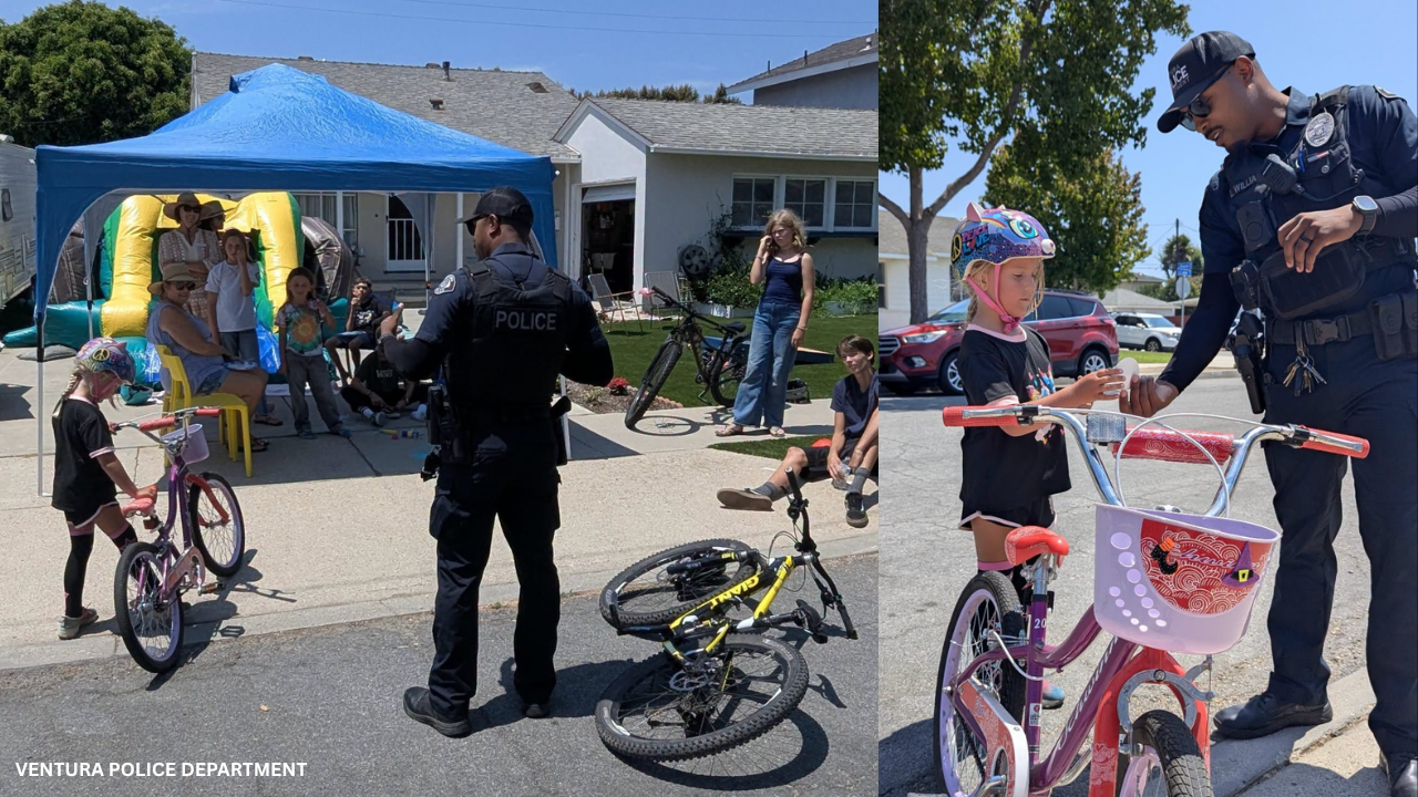    Ventura Police Officer Joins Neighborhood Block Party to Teach Youth Bicycle Safety