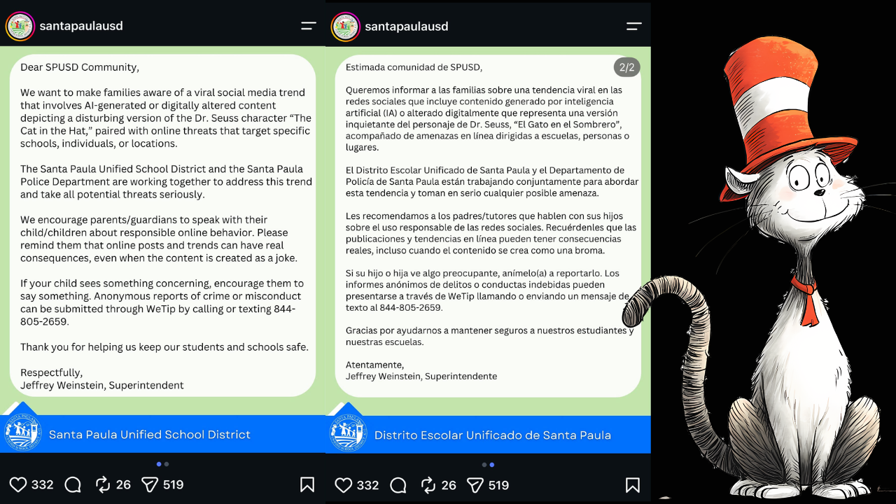 Three Ventura Students Arrested Following Viral AI "Cat in the Hat" School Threat Trend Across Ventura County