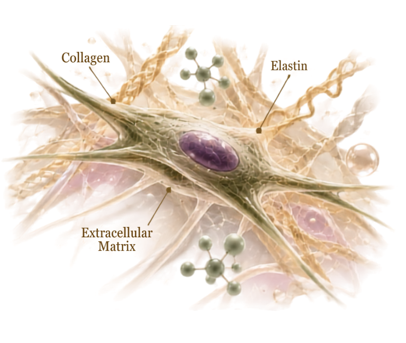 Fibroblast with collagen, elastin and extracellular matrix
