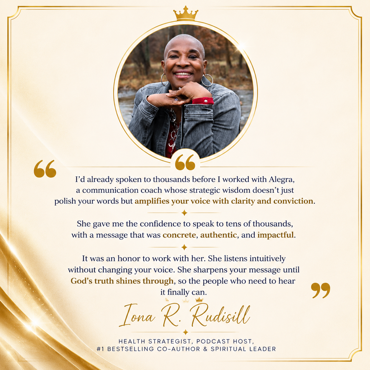 Testimonial from Iona R. Rudisill