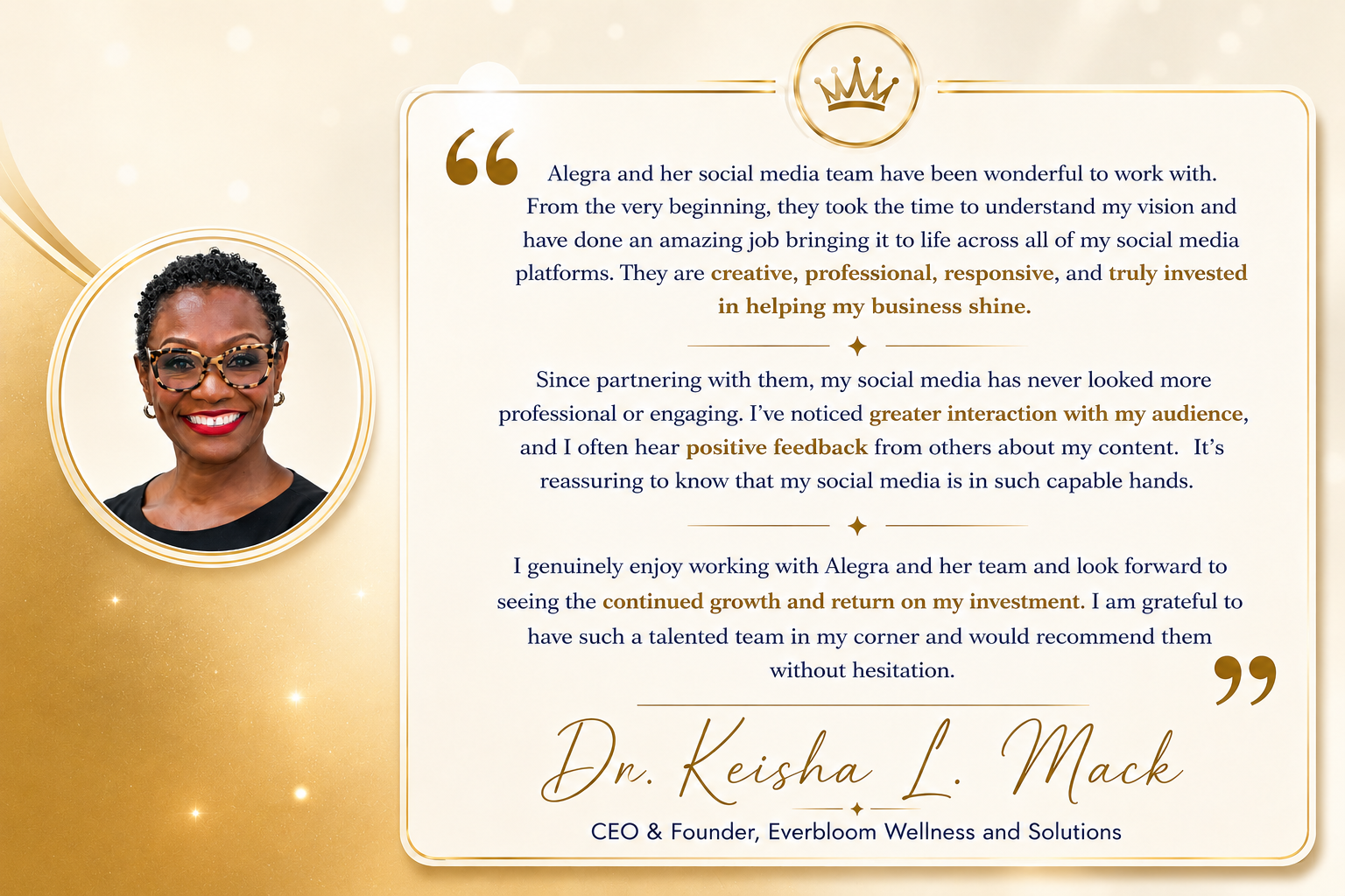 Testimonial from Dr. Keisha L. Mack