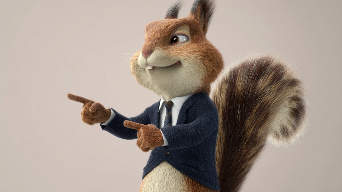 The Squirrel mascot pointing