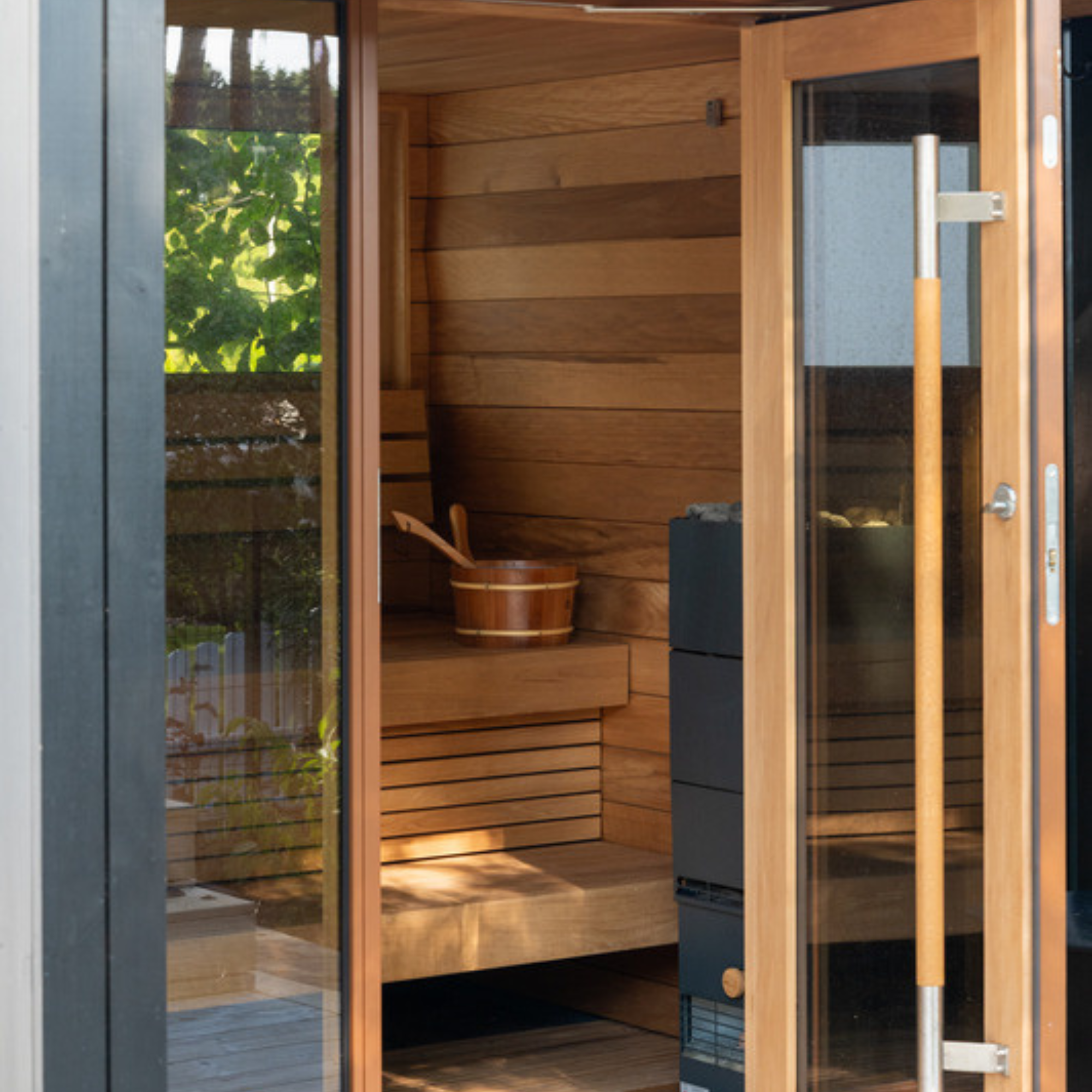Modern cube sauna exterior