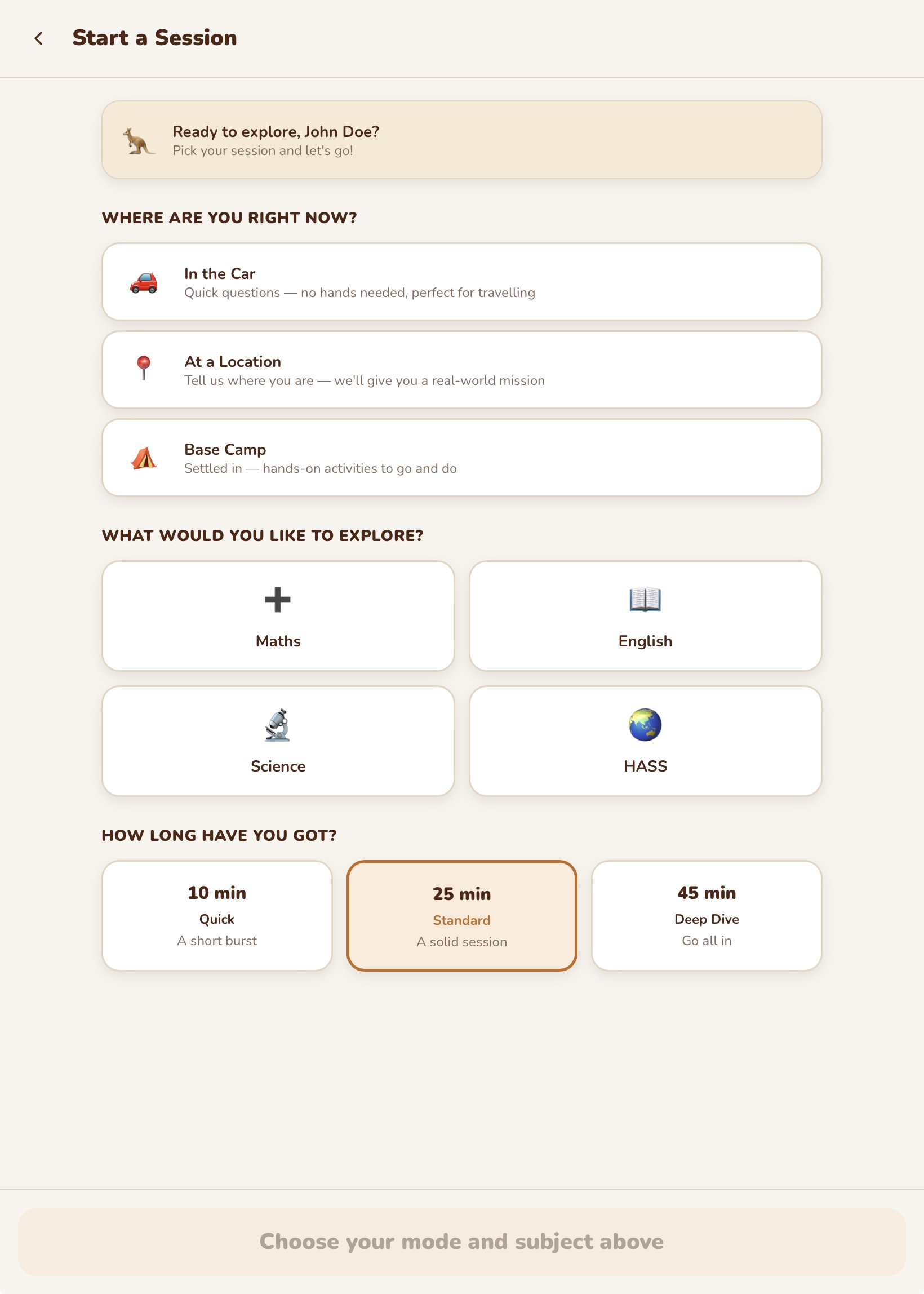 Session Mode Selector
