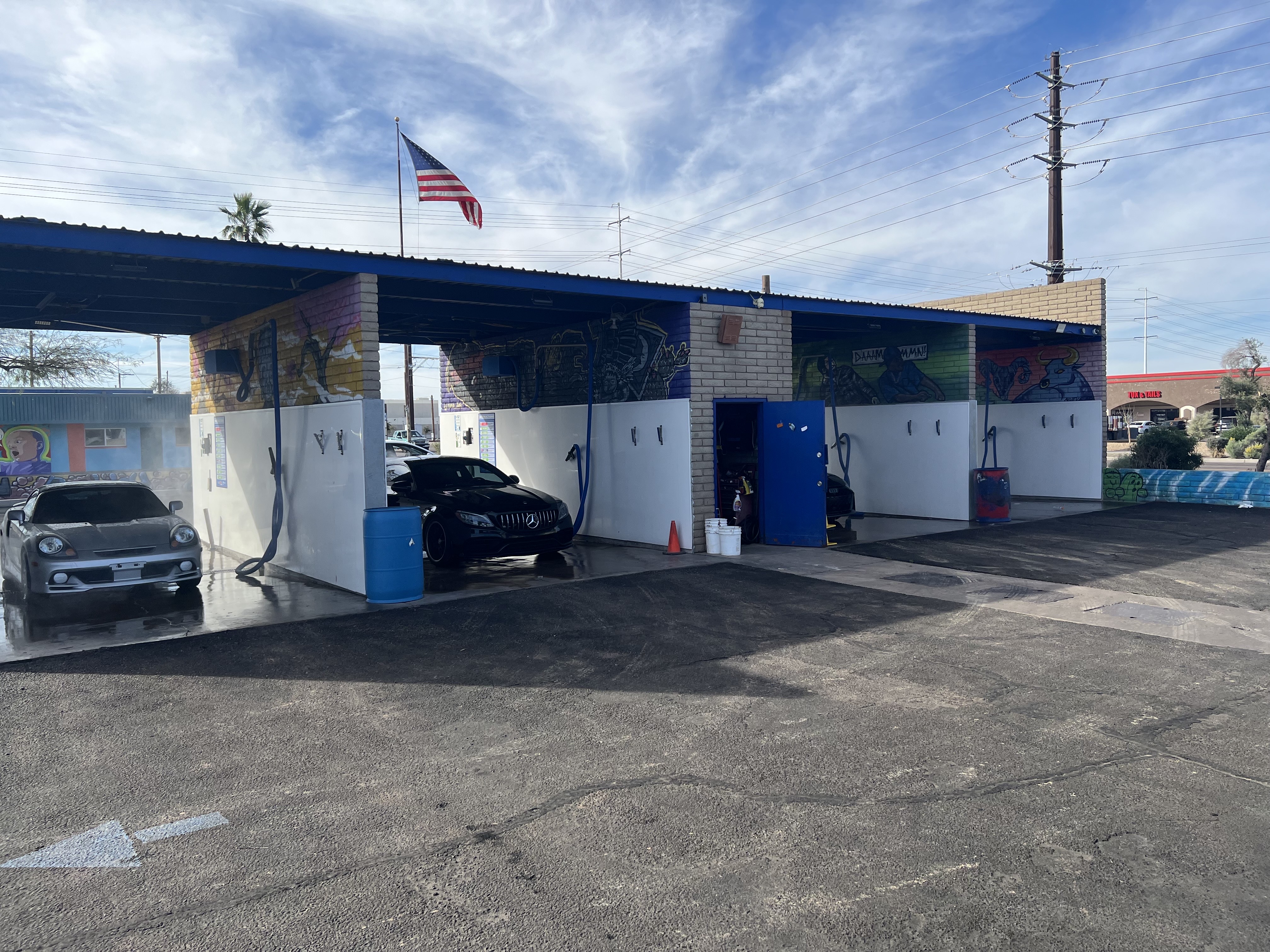 All four Bobby E's self-serve bays full on a busy day in Tempe