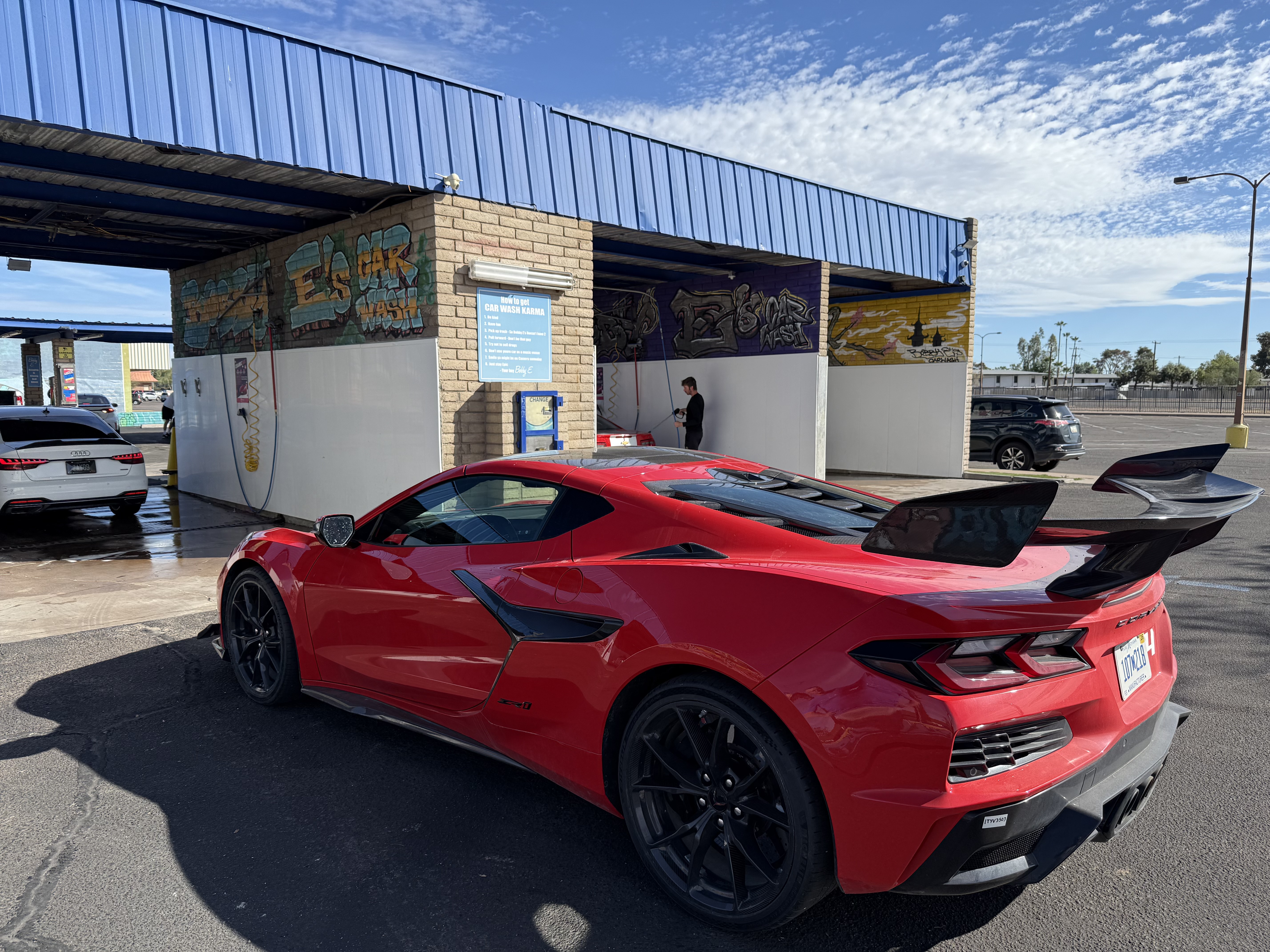Red Corvette ZR1X in a Bobby E's bay