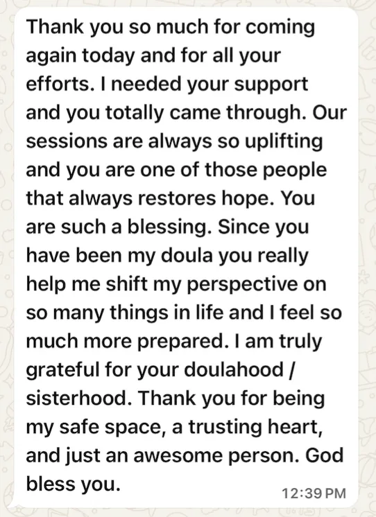 Client text message screenshot with name blurred for privacy