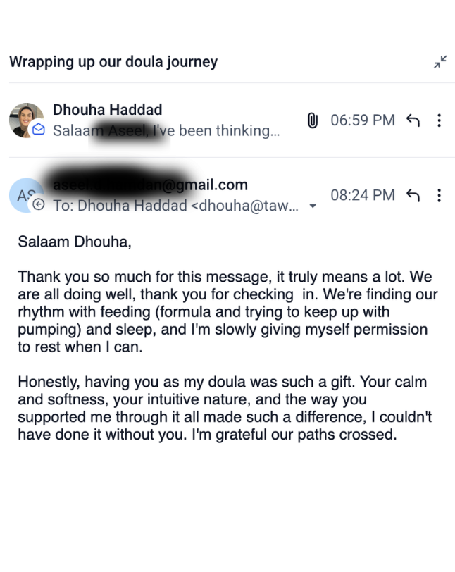Client text message screenshot with name blurred for privacy
