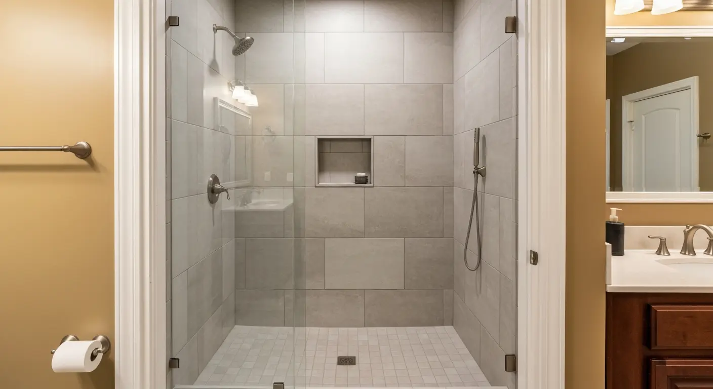 Large walk-in shower with tile surround