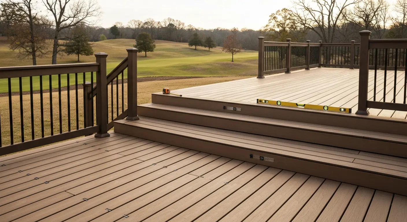Multi-level composite deck with lake views