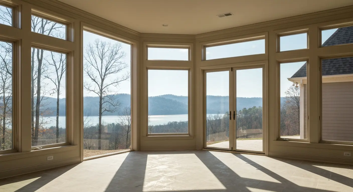 Bright sunroom with large windows