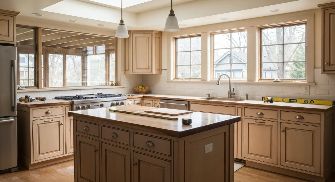 Expanded kitchen with island