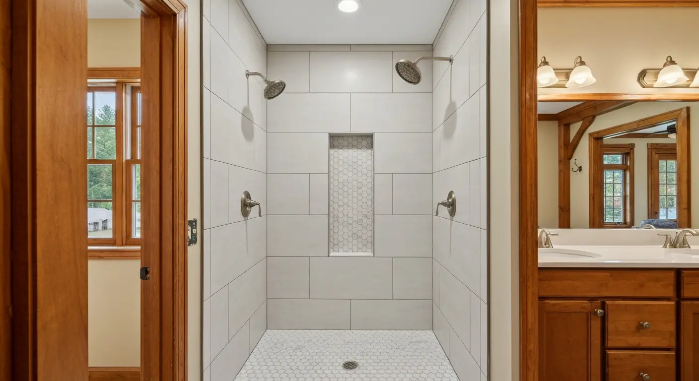 Walk-in shower with tile installation