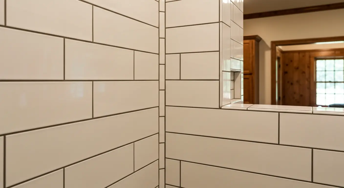 Tile shower with subway tiles and grout lines