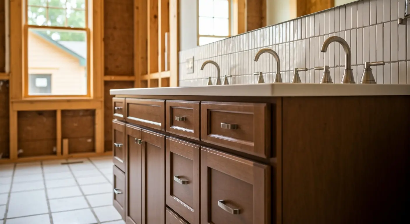 Custom bathroom remodel with tile and vanity