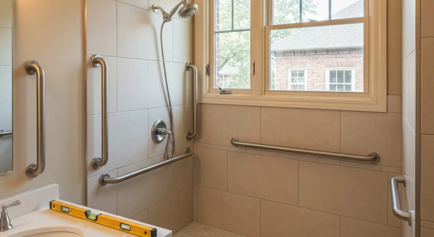 Handicap-accessible shower with grab bars