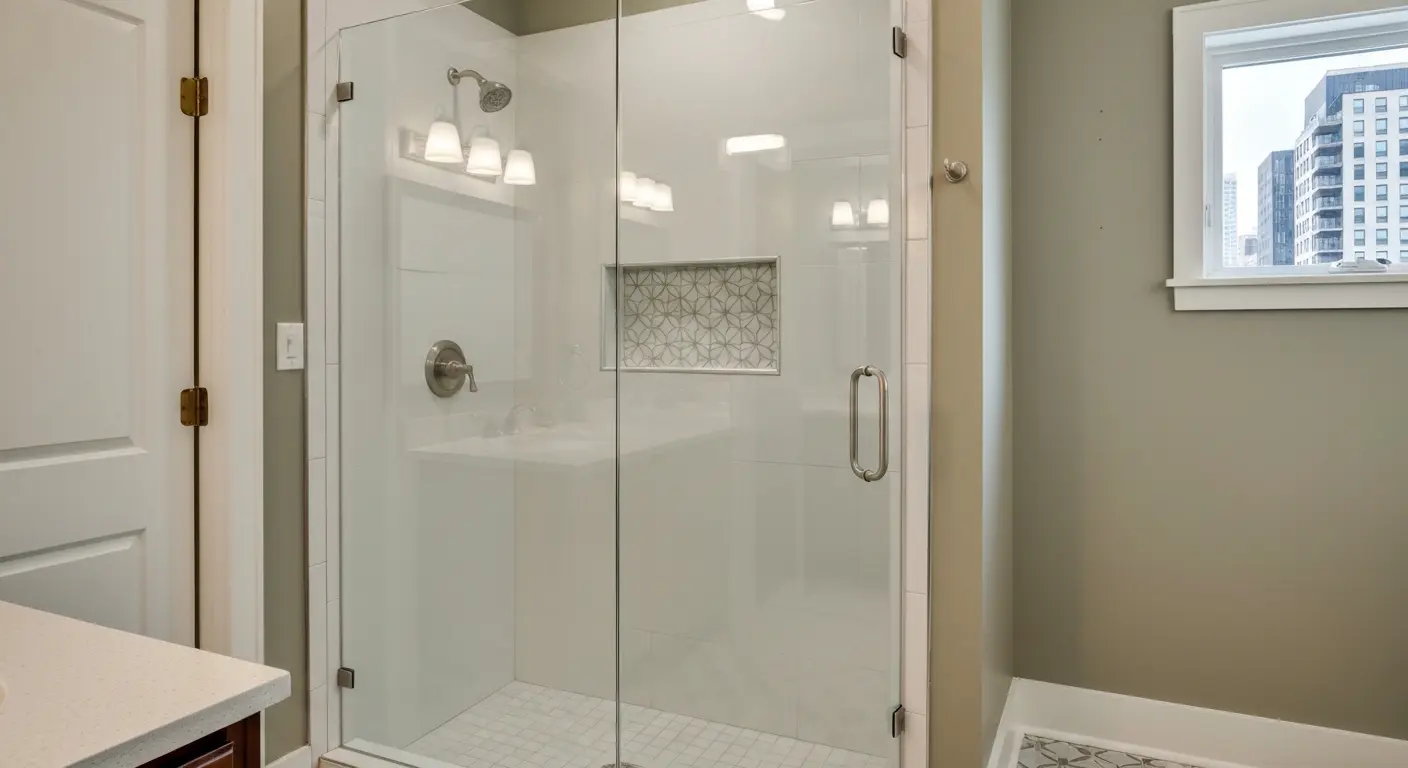 Modern walk-in shower with tile detail
