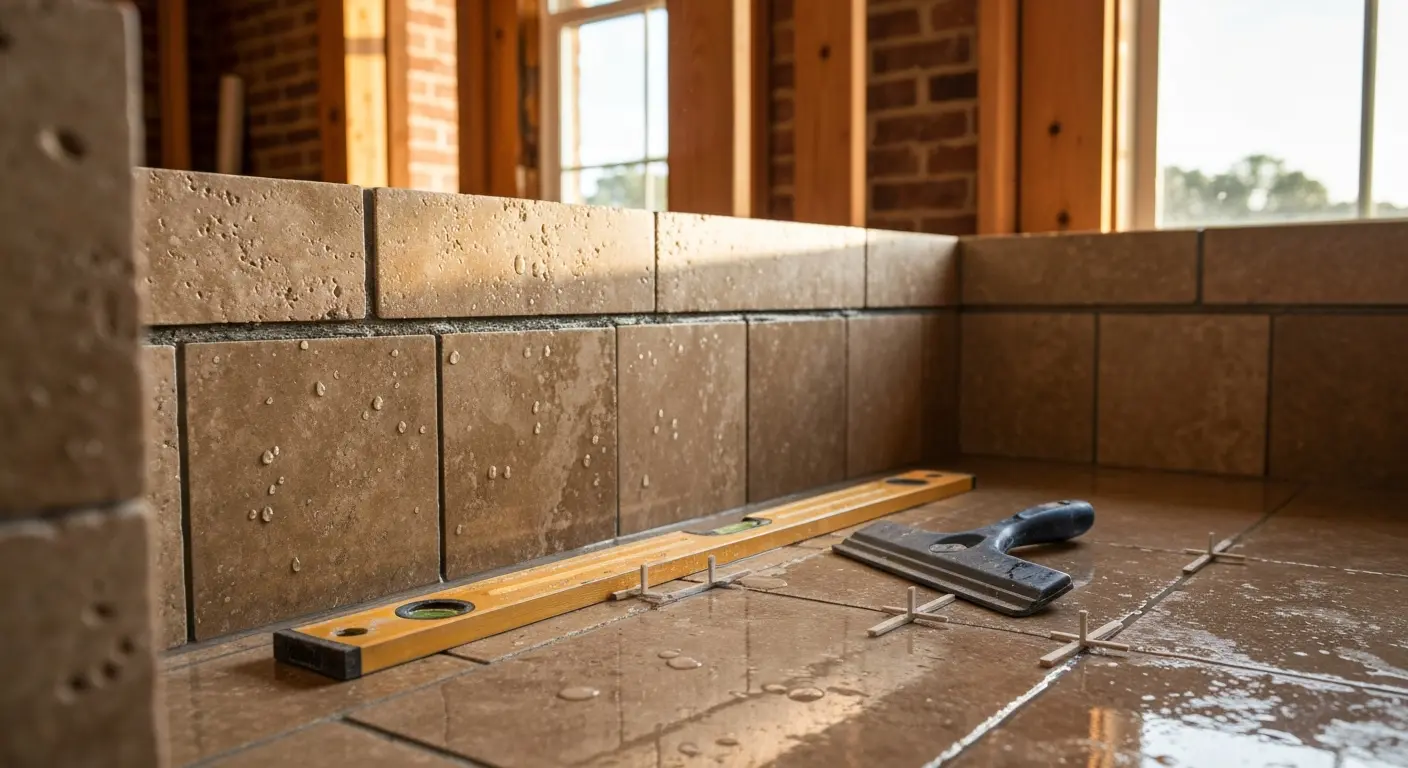 Tile shower installation detail work