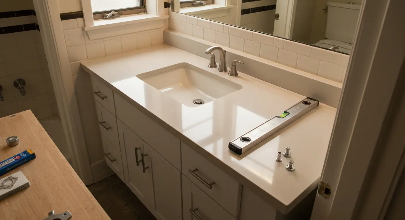Modern bathroom vanity with custom countertop