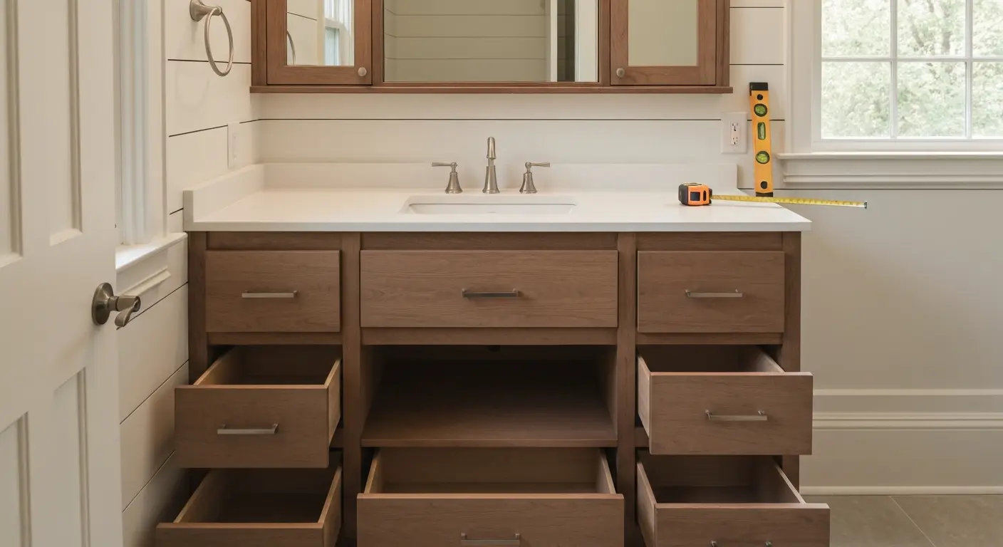 Bathroom vanity with sink and storage