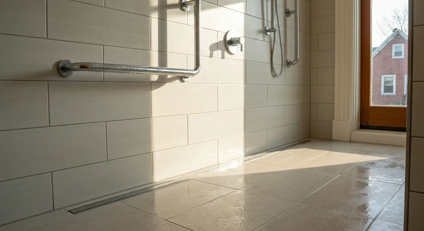 Accessible shower with grab bars