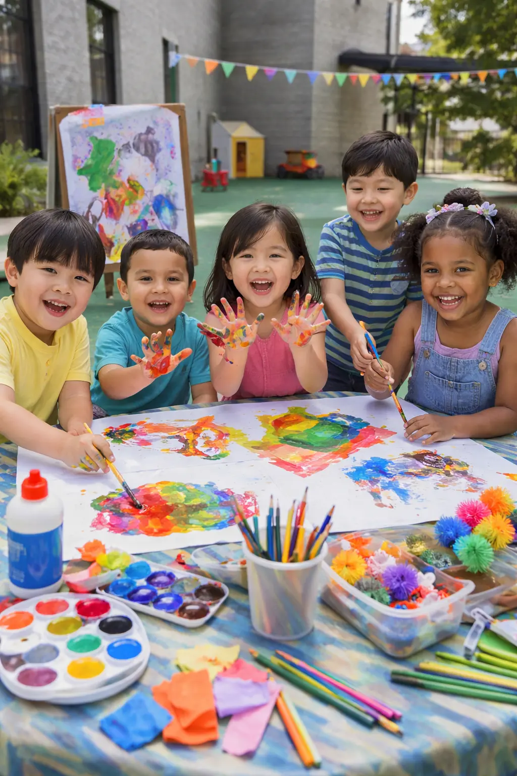 Preschool children learning together in a diverse classroom