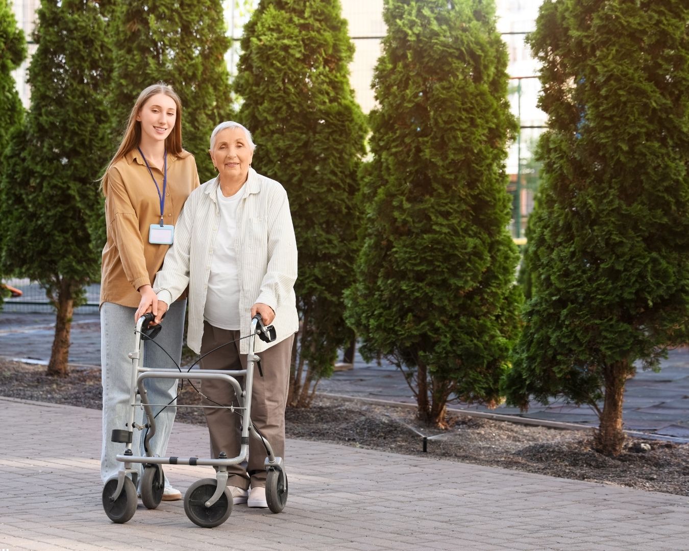 Person with lymphedema walking outdoors as part of a daily wellness and self-management routine