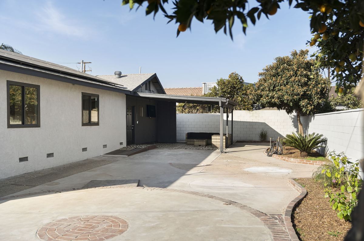 Backyard and patio at Chino Manor