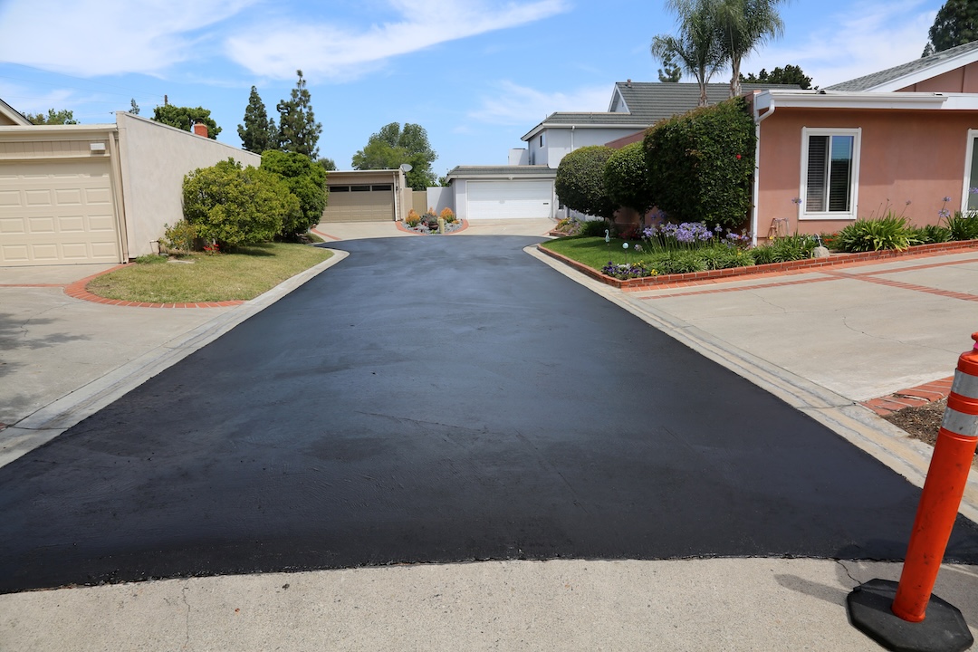 Freshly sealed residential driveway
