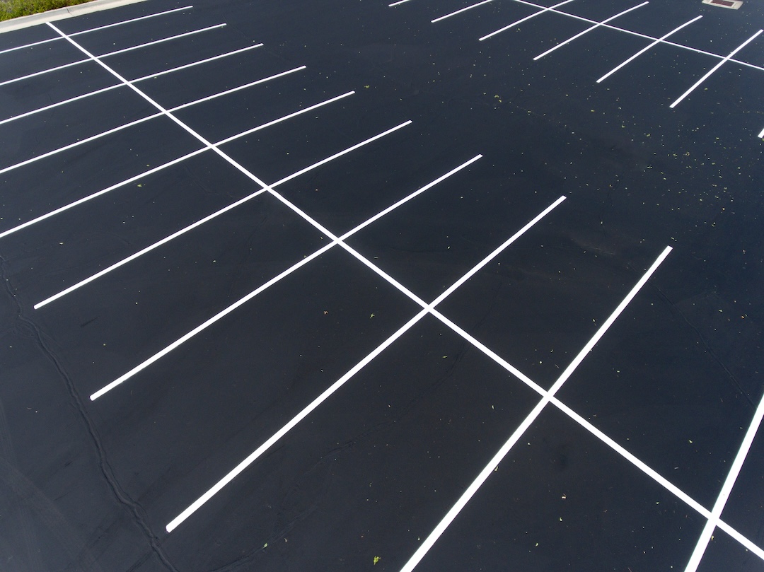Aerial view of parking lot stalls