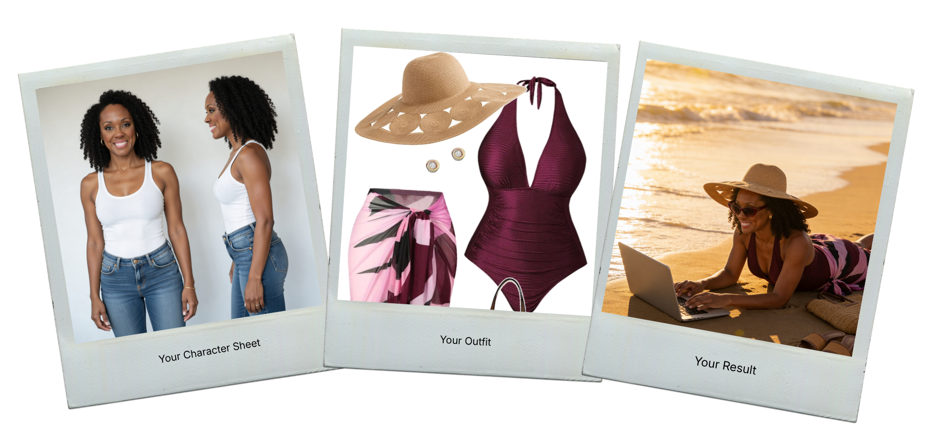 She Directs — character sheet, outfit, and scene reference becomes a cinematic AI image