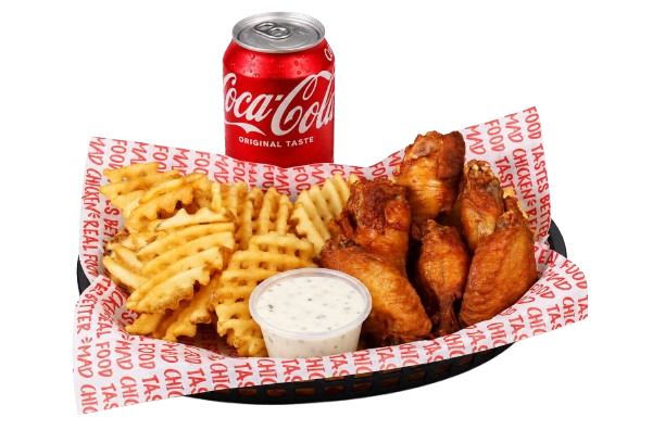 6 Piece Traditional Combo with waffle fries, ranch and a drink