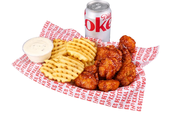 6 Piece Boneless Combo with waffle fries, ranch and a drink