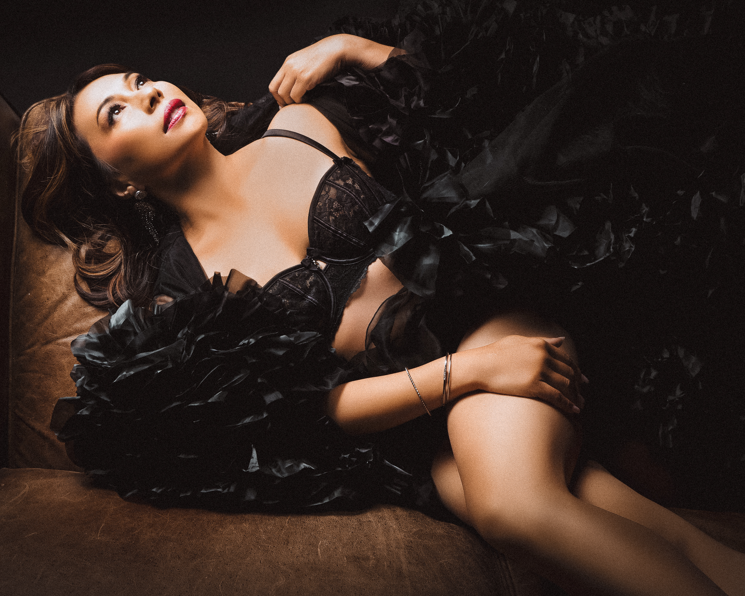 Women in an elegant gown and lingerie