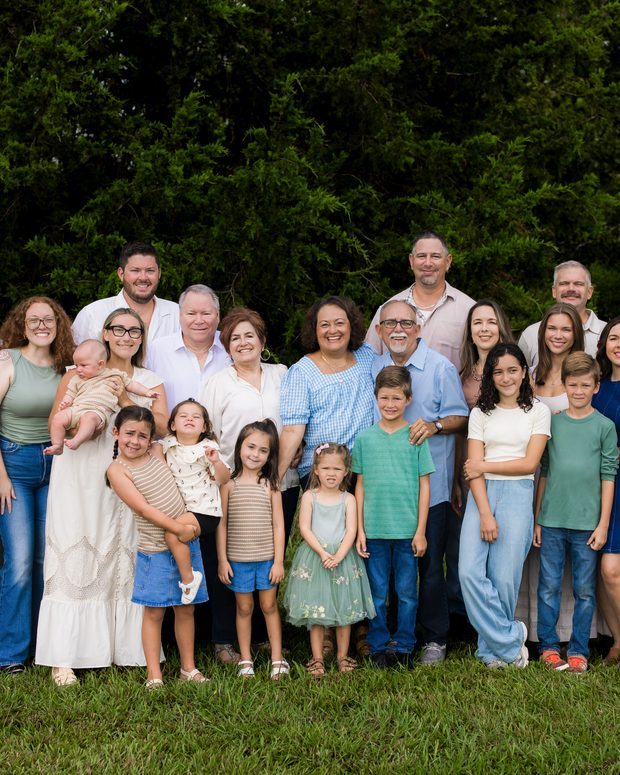A large extended family outdoors