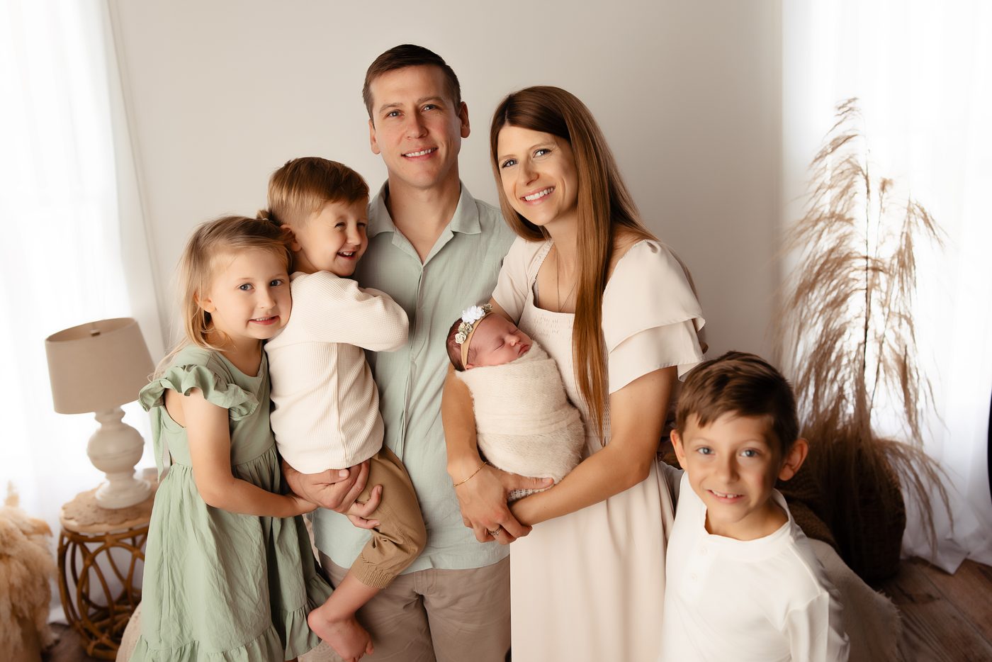Family portrait session in soft window light