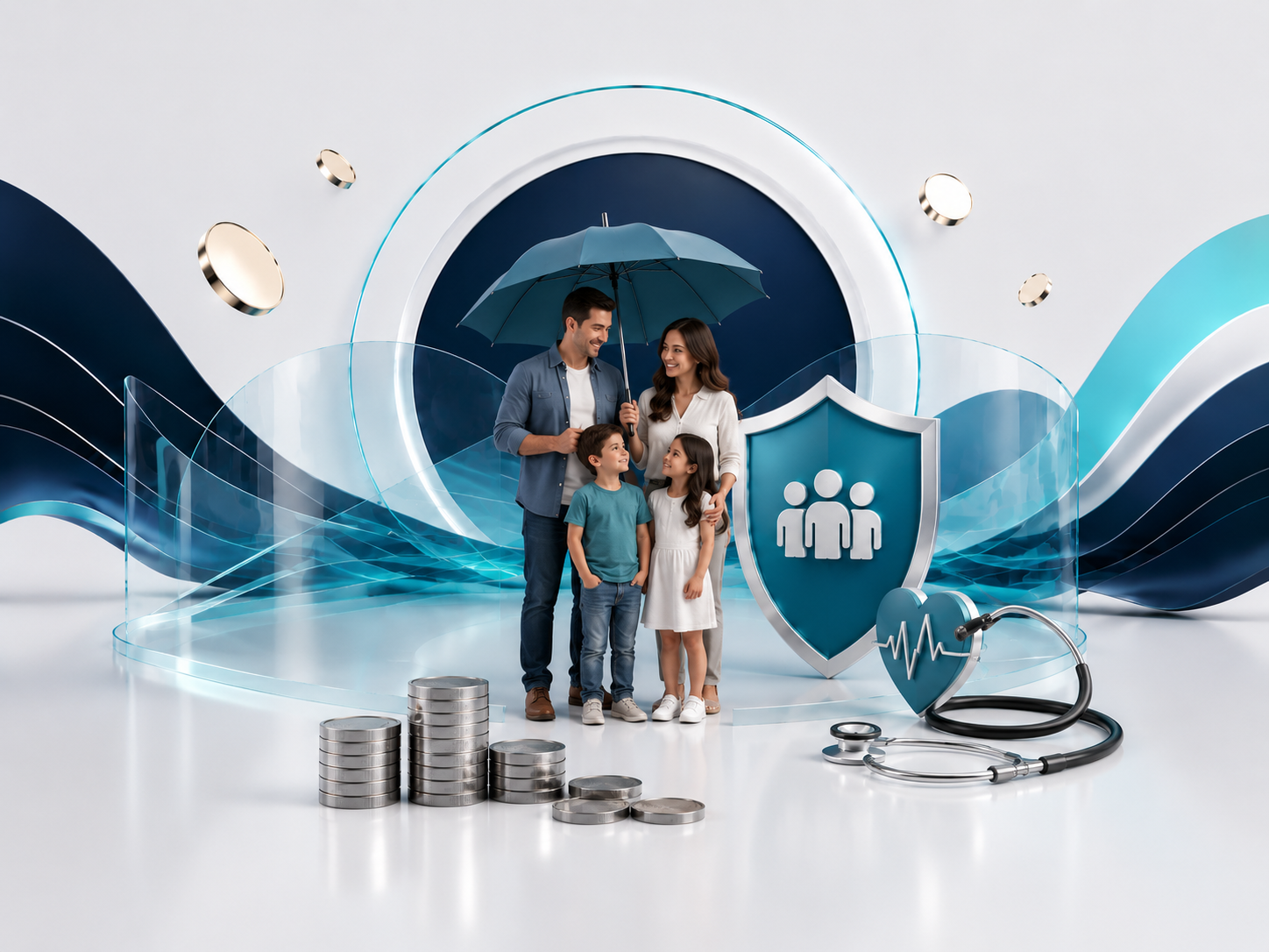 Life insurance service image showing family protection and policy planning visuals in the United Capital navy and teal style.