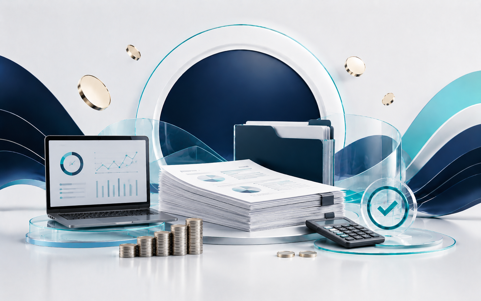 Invoice discounting service image showing invoice approval and working capital visuals in a modern finance workspace.