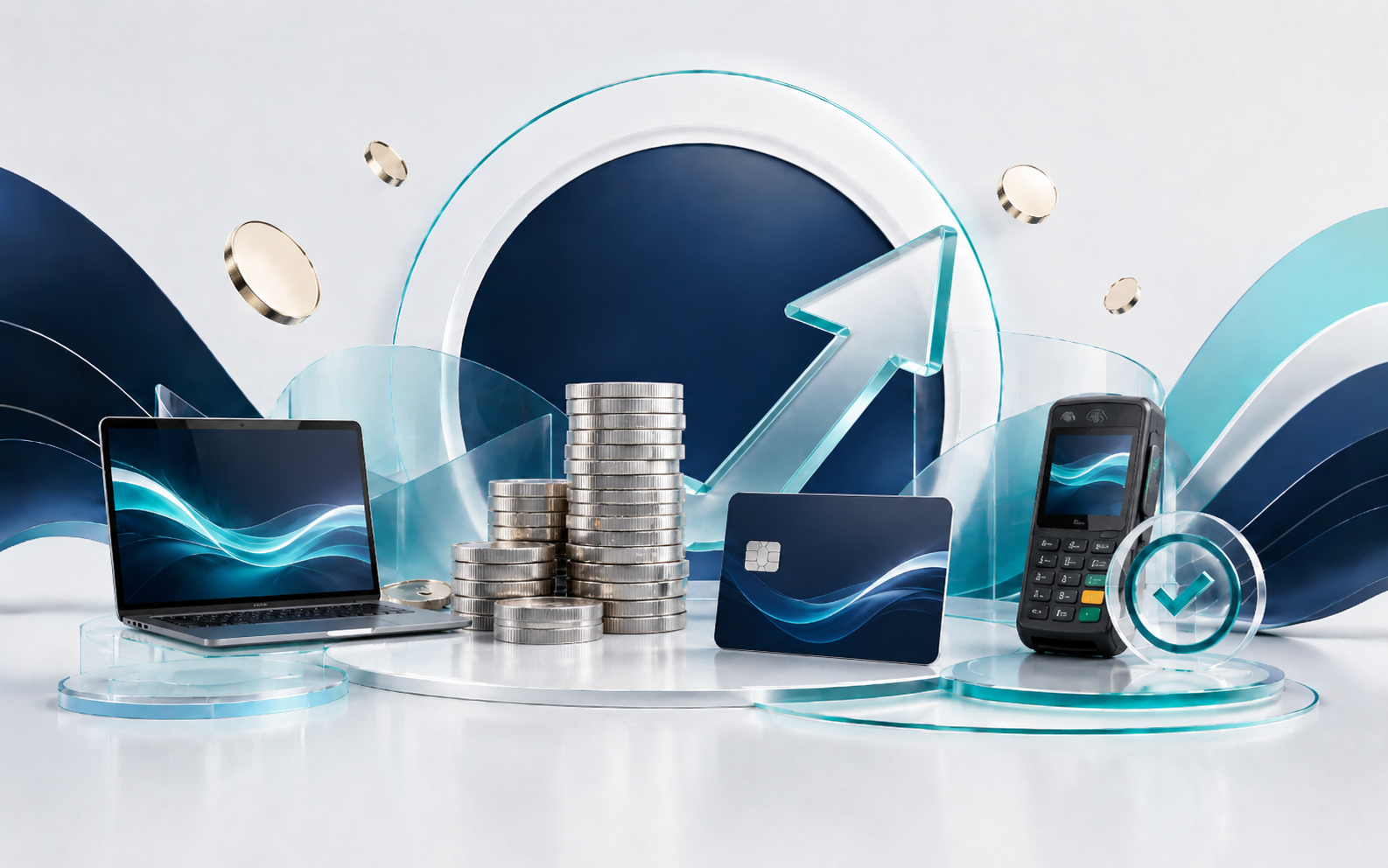 Cash advances service image showing a modern business desk with cash flow dashboards and funding documents.